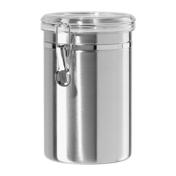 Oggi Stainless Steel Clamp Canister w/ Clear Lid (7.5" H, 62 oz) Silver