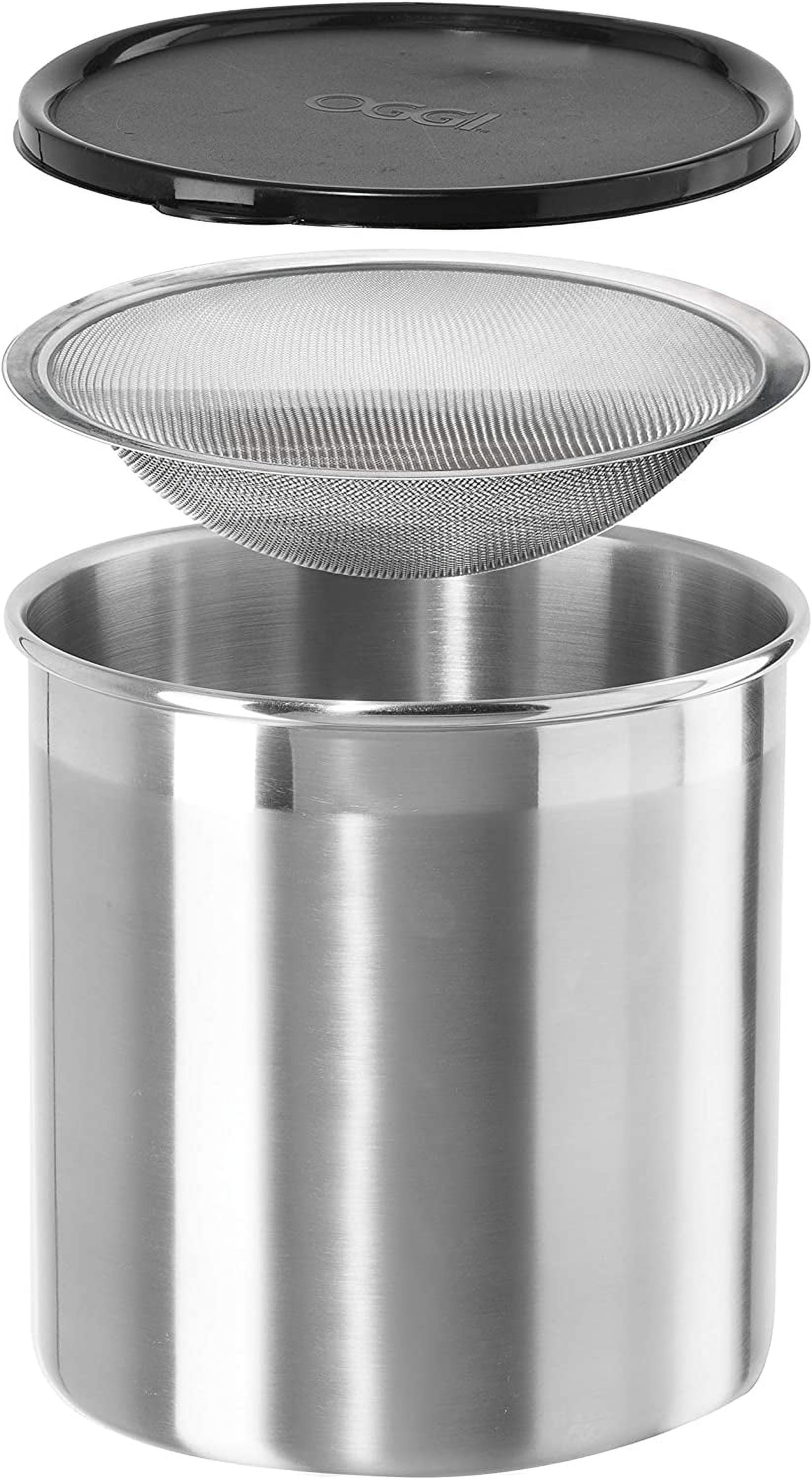 Oggi Stainless Steel Jumbo Grease Container with Removable Strainer and