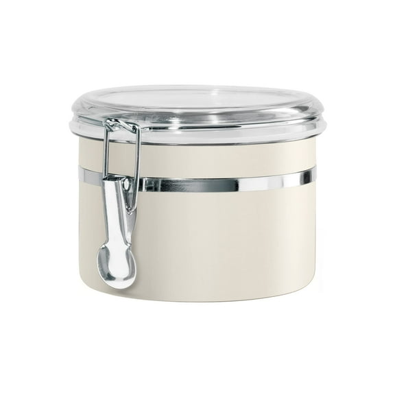 Oggi Stainless Steel Kitchen Canister 26 fl oz, Gray - Airtight Clamp Lid, Clear See-Thru Top - Ideal for Kitchen Storage, Food Storage, Pantry Storage. Size 5" x 3.5".