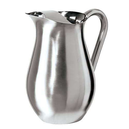 68 oz Silver Stainless Steel Beverage Pitcher with Ice Guard
