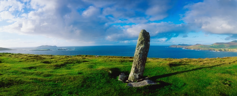 Ogham Stone Dunmore Head Dingle Peninsula Co Kerry Ireland Canvas Art - The Irish Image Collection Design Pics (44 x 18)