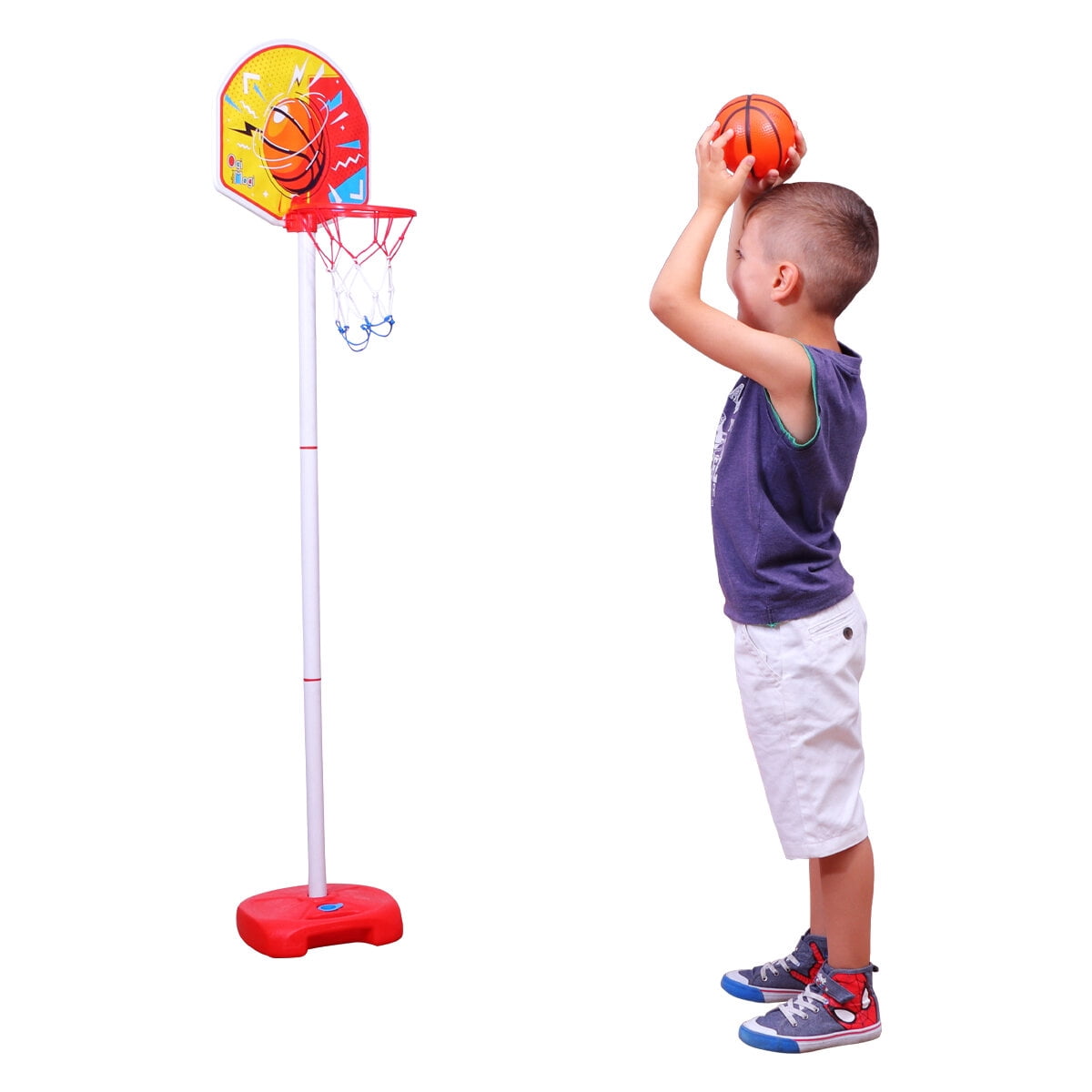 Ogi Mogi Indoor and Outdoor Basketball Set, Adjustable Height Pole 2.4 to 5 Ft