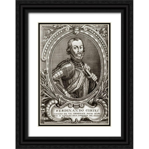 Ogilby, John 11x14 Black Ornate Wood Framed with Double Matting Museum Art Print Titled - Hernan Cortes