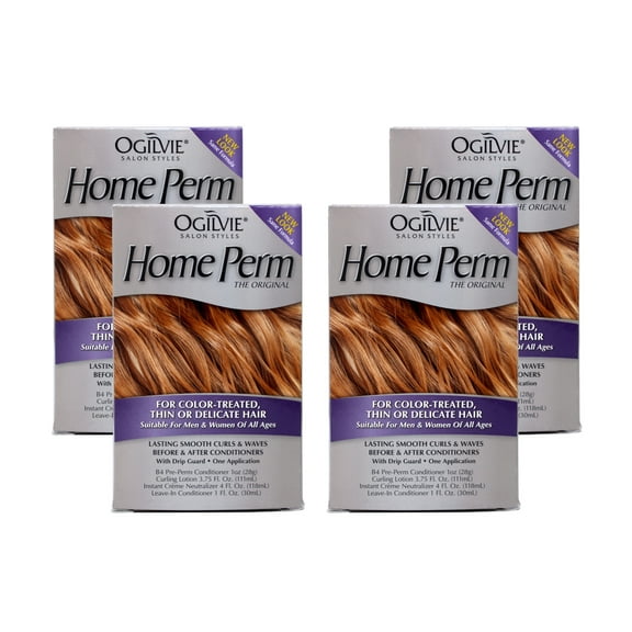 Ogilvie Home Perm for Color-Treated, Thin or Delicate Hair, 1 Application - 4 Pack