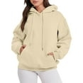 thumbnail image 1 of Ogiraw Hoodie Women's Solid Color Zipperless Long Sleeved Pullover Hooded Sweater Womens Tops Beige S, 1 of 5