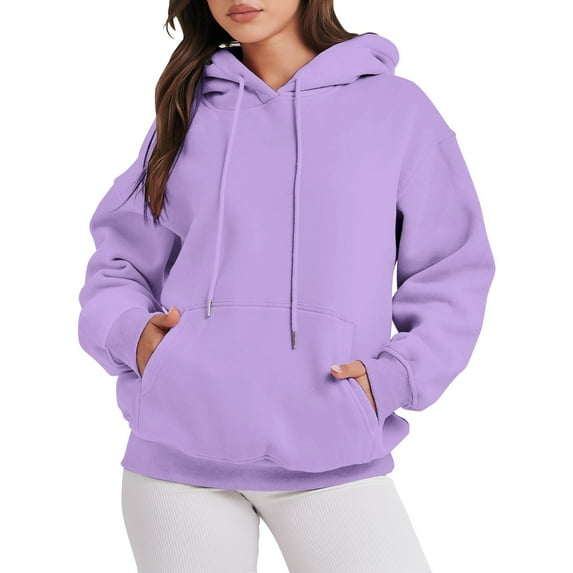 Ogiraw Hoodie Women's Solid Color Zipperless Long Sleeved Pullover Hooded Sweater Womens Tops Purple M