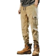 Ogiraw Mens Pants Cargo Pants for Men Mens Solid Color Personality Design Simple Cotton Fashion Solid Color Stitching Shorts Overall Pants Washed Cotton Loose Thin Multi Bag Cropped Breeches Gray
