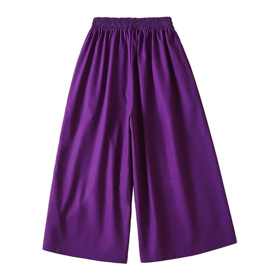 Ogiraw clearance Pants for Women trendy Wide Leg Pants with Pockets Summer Casual Linen Pants Elastic High Waist Loose Slit Cropped Pants Womens Pants Dressy Casual Comfortable Pants M-XXL