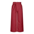 thumbnail image 1 of Ogiraw Pants for Women Sweatpants Women Wide Leg Pants Woman Wide Leg Pants for Women High Waisted Tied Belt Palazzo Pants Baggy Flowy Summer Casual Beach Pants with Pockets Red, 1 of 9