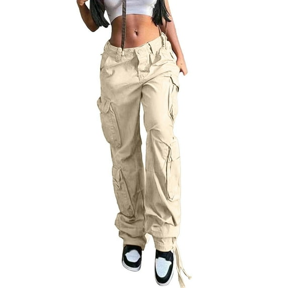 Ogiraw Pants for Women Sweatpants Women Cargo Pants Women Women's Solid Color Low Rise Multi Pocket Cargo Casual Trousers Beige
