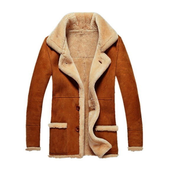 Ogiraw Tops for Men Jackets for Men Fleece Jacket Men Men's Large Size Winter Button Coat Lapel Long Sleeve Padded Thickened Vintage Jacket Warm Coat Yellow