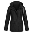 thumbnail image 1 of Ogiraw Winter Coats for Women Womens Autumn Winter Solid Color Hooded Pockets Watertight Windproof Jacket Trench Coats for Women Black, 1 of 4