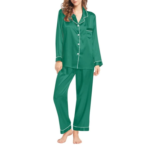 Ogiraw Womens Pajama Sets Women's Sleepwear Long Sleeve Pajamas for Women Womens Silk Like Pajamas Long Sleeve Set Two Piece Sleepwear Button Down Nightwear Loungewear Sets Green