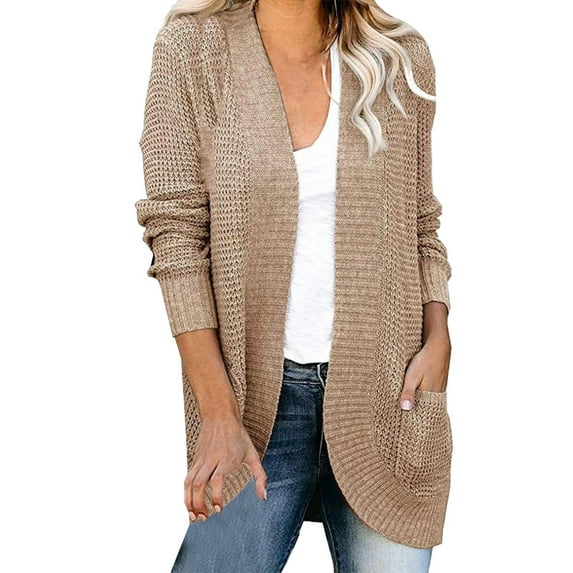 Ogiraw Womens Tops Cardigan for Women Cardigan Sweaters for Women Women's Solid Color Curved Placket Large Pocket Sweater Cardigan Jacket Brown