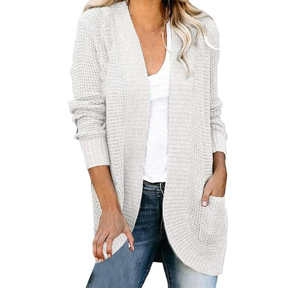 Ogiraw Womens Tops Cardigan for Women Cardigan Sweaters for Women Women's Solid Color Curved Placket Large Pocket Sweater Cardigan Jacket White