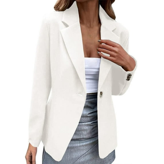 Ogiraw Womens Tops Coats for Women Women's Blazers & Suit Jackets Autumn and Winter Women's Casual Long Sleeved Solid Color One Button Suit Jacket White