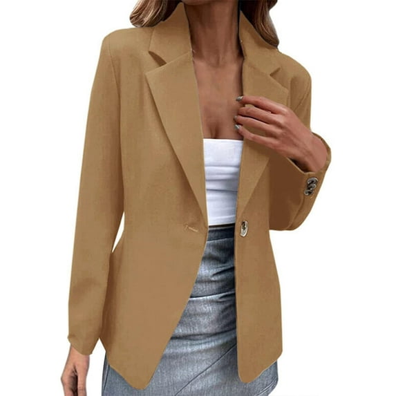 Ogiraw Womens Tops Coats for Women Women's Blazers & Suit Jackets Autumn and Winter Women's Casual Long Sleeved Solid Color One Button Suit Jacket Khaki