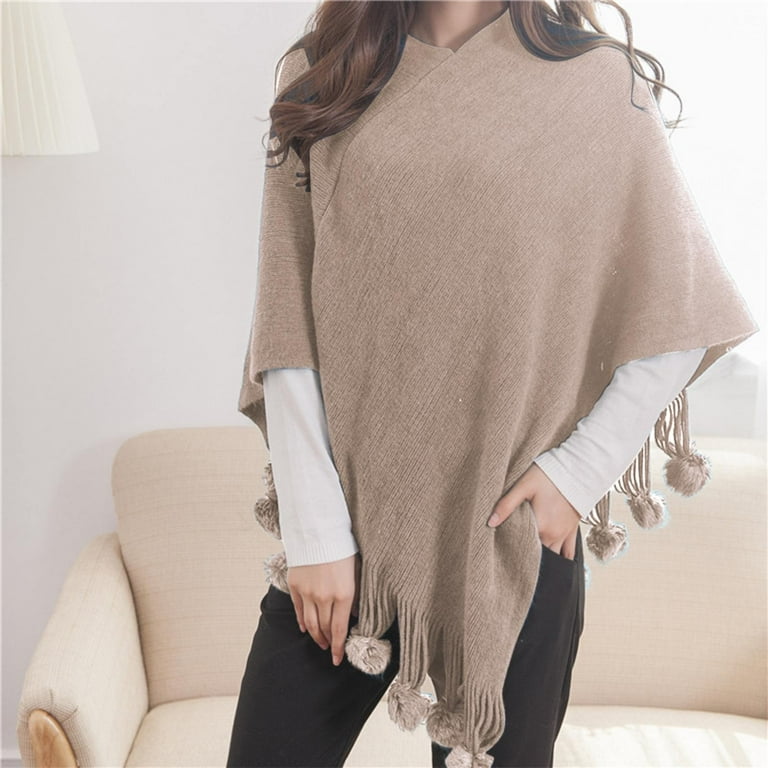 Ogiraw Wraps Shawl Wraps for Women Dressy Autumn and Winter Cape Cape Fringe Horn Buckle Solid Color Irregular Double Fringe Cape Cape Warm and Thick