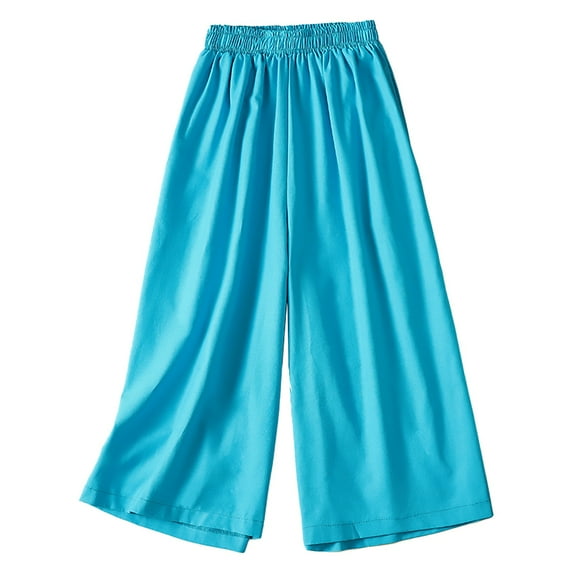 Ogiraw clearance Pants for Women trendy Wide Leg Pants with Pockets Summer Casual Linen Pants Elastic High Waist Loose Slit Cropped Pants Womens Pants Dressy Casual Comfortable Pants M-XXL