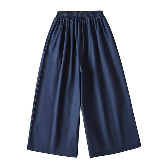 Ogiraw clearance Pants for Women trendy Wide Leg Pants with Pockets Summer Casual Linen Pants Elastic High Waist Loose Slit Cropped Pants Womens Pants Dressy Casual Comfortable Pants M-XXL