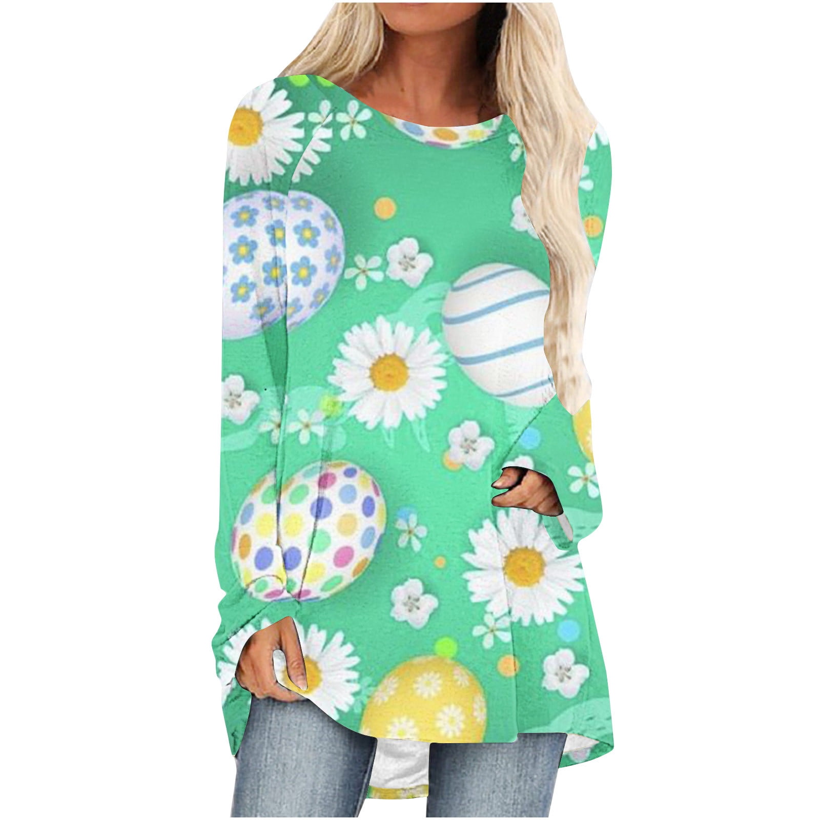 Oglccg Womens Easter Egg Oversized Tunic Shirt Casual Loose Fit Cute Egg Tops Oversized Long