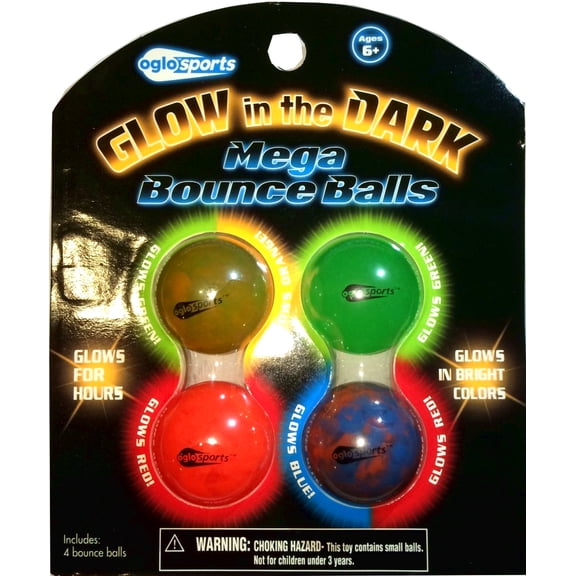 Oglo Sports Glow in the Dark Mega Bounce Ball 4 pack
