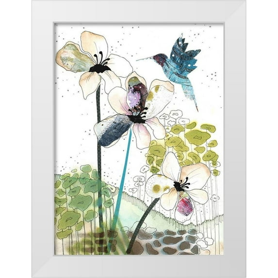Ogren, Sarah 11x14 White Modern Wood Framed Museum Art Print Titled - Flowers and a Hummingbird