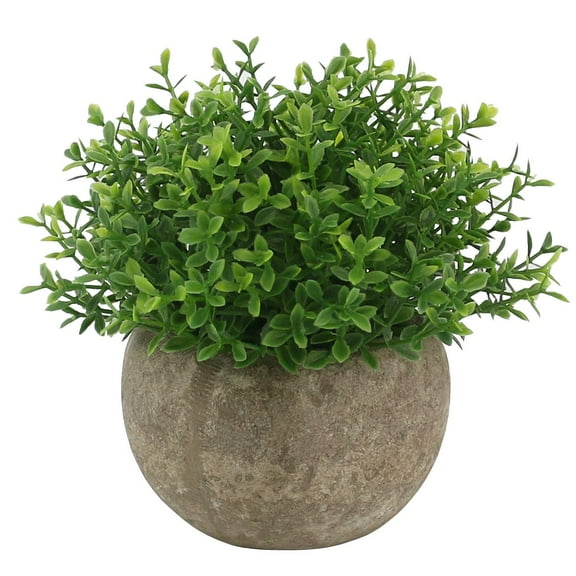 Ogrmar Mini Plastic Artificial Plants Grass in Pot/Small Artificial Faux Greenery/Mini Plants Topiary Shrubs Fake Plants for Bathroom, House Decorations (Green Leaf)