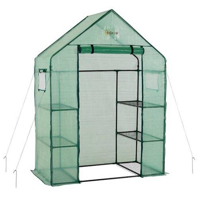 Green 77" Tall Portable Walk-In Greenhouse with Shelves