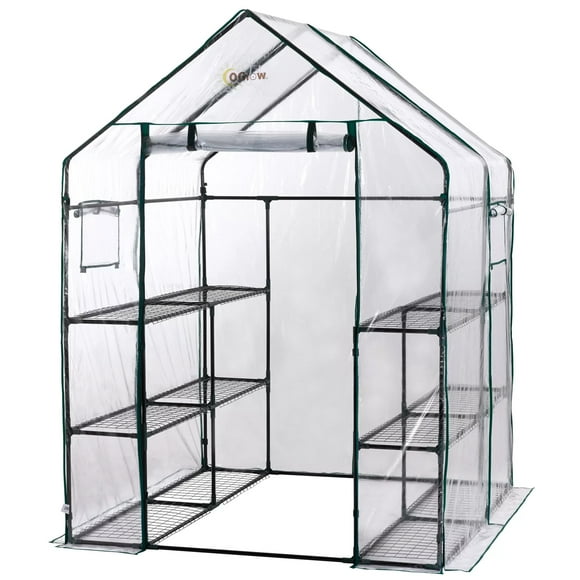 OGrow Mini Walk In Greenhouse for Outdoors Portable Green House 3 Tiers 12 Shelves 15lbs