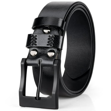 Ogusmenut Men Belts with Metal Buckle Classic Work Business Dress Black Belt for Men