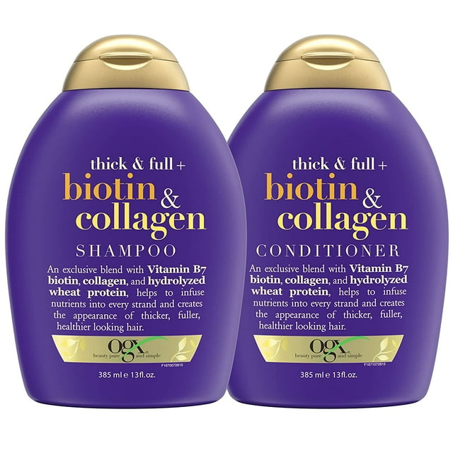 Ogx Thick & Full + Biotin & Collagen Shampoo & Conditioner Set, (Packaging May Vary), Purple, 13 Fl Oz (Pack Of 2)