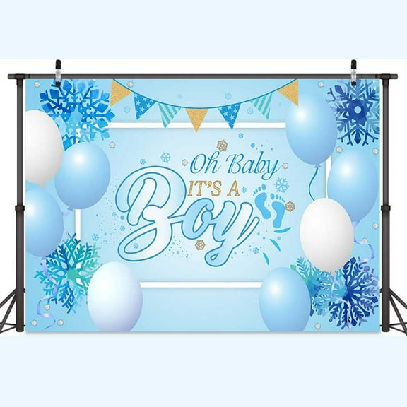 Oh Baby Backdrop It's a Boy Backdrop Background Blue Snow Balloon Photo Backdrop Baby Sex Reveal Party Backdrop Decoration Baby Shower Photograph Backdrop Winter Newborn Birthday Background 5X3FT