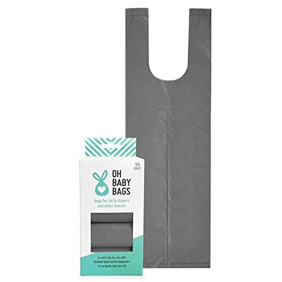 Oh Baby Bags Disposable Dirty Diaper Bags, 8 Refill Rolls with Tie Handles - 96 Count, Scented - GRAY