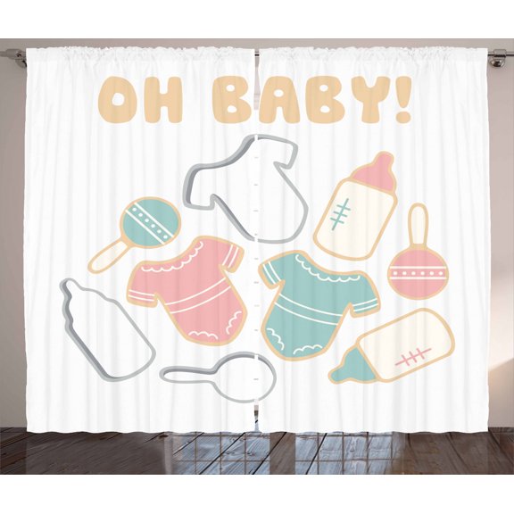 Ambesonne Saying Curtains 2 Panel Set, Bodysuit with Message Fun, 108" x 108", Multicolor