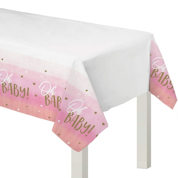 "Oh Baby" Girl Baby Shower, Plastic Table Cover, 54" x 102"