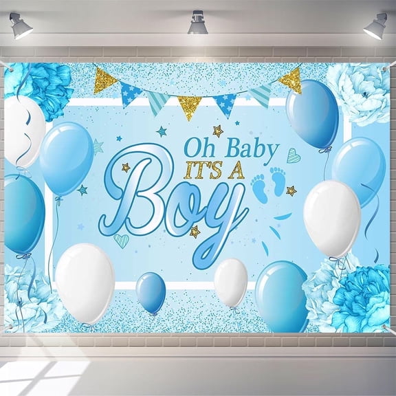 7x5ft Oh Baby its a Boy Blue Balloon Glitter Effect Birthday Backdrop