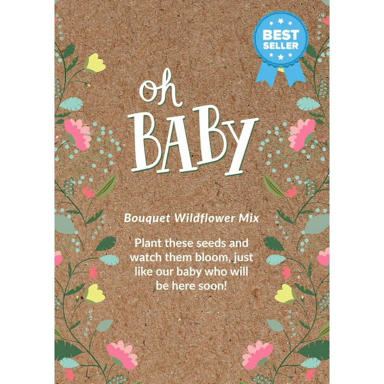 Oh Baby, Shower Seed Packet Party Favors, Non GMO, Gender Neutral, 25  Individual Bouquet Wildflower Mix Seed Packets, Ready to Give