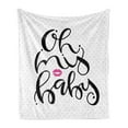 thumbnail image 1 of Oh Baby Soft Flannel Fleece Throw Blanket, Hand-Written Style Oh My Baby Phrase with Lips and Polka Dot, Cozy Plush for Indoor and Outdoor Use, 50" x 60", Lavender Pink and Black, by Ambesonne, 1 of 5