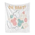 thumbnail image 1 of Oh Baby Soft Flannel Fleece Throw Blanket, Newborn Baby Element Pattern with Infant Bodysuit Feeding Bottle and Rattle, Cozy Plush for Indoor and Outdoor Use, 50" x 60", Multicolor, by Ambesonne, 1 of 5