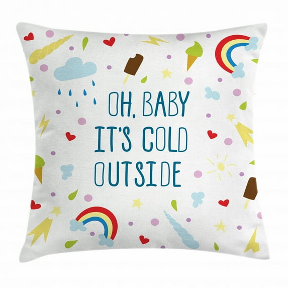 Oh Baby Throw Pillow Cushion Cover, Oh Baby It's Cold Outside Ironic Joke Phrase with Colorful Summertime Theme Icons, Decorative Square Accent Pillow Case, 16 X 16 Inches, Multicolor, by Ambesonne