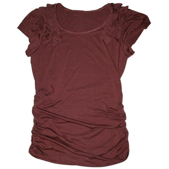 Oh Baby by Motherhood Women's Burgundy Ruffle Ruched Maternity Shirt Top (Large)