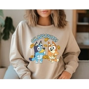 BLUEY.NAT Oh Biscuits Cute Bluey Sweatshirt, Blue Dog Disney Sweater, Blue Dog Birthday Party Shirt, Bluey Bingo Family Shirt, Sand Color size S