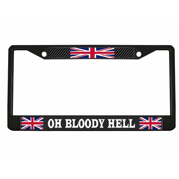 Oh Bloody Hell Style British England Flag Metal License Plate Frame Personalized/Car Accessories Car Tag Holder Cover (Black/Carbon/White)