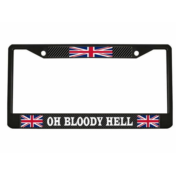 Oh Bloody Hell Style British England Flag Metal License Plate Frame Personalized/Car Accessories Car Tag Holder Cover Carbon (Black/Carbon/White)