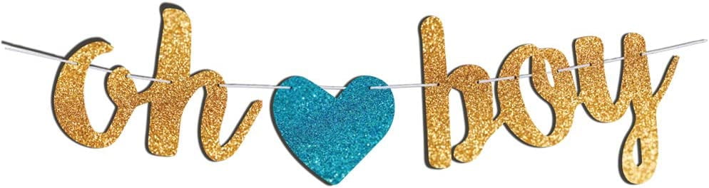 "Oh Boy!" Glitter Banner – Pre-Strung Baby Shower Garland For Boy, Gender Reveal Party Decorations