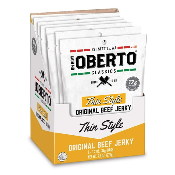 Oh Boy! Oberto Classics DNF2 Thin Style Original Beef Jerky, 1.2 Ounce (Pack of 8)