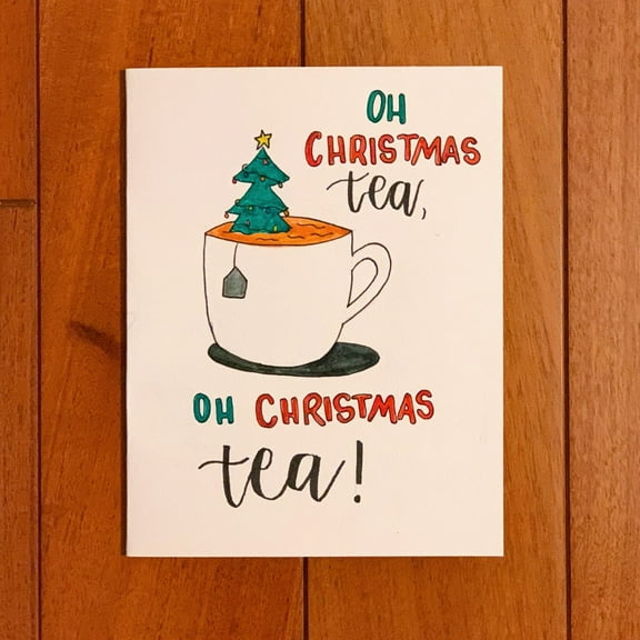 Oh Christmas Tea Greeting Card - Festive Tea-Themed Design - Perfect for Holiday Greetings, Blank Inside with Envelope Included