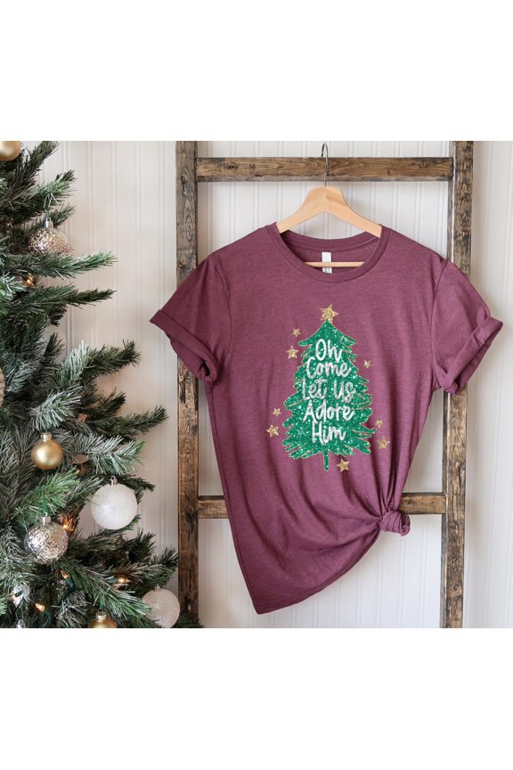 Oh Come Let Us Adore Him Shirt, Nativity Season T-Shirt, Season , Christian Shirt, Season Tree Shirt, Tree T-Shirt All Size S-5Xl