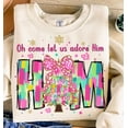thumbnail image 1 of Oh Come Let Us Adore Him Sweater, Coquette Bow Christian Christmas Tree Jesus Holiday Sweatshirt, 1 of 5